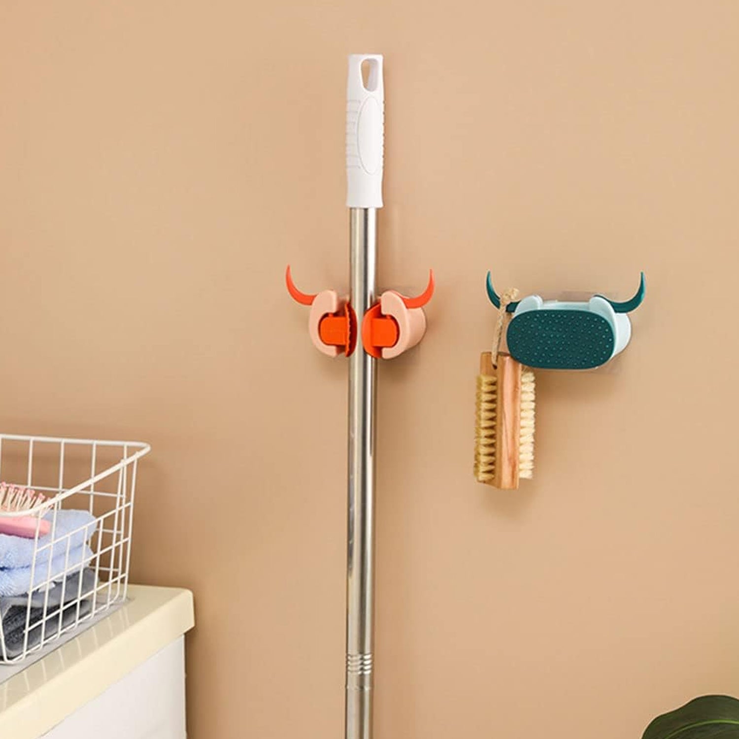 4318 Multifunctional Cartoon Sticky Punch Free Mop Holder Wall Mounted Broom Organizer Cleaning Tools Holder Hanger, Self Adhesive Cute Cow Head Suction Cup Hanging Hook for Bathroom Kitchen (1 Pc) 4318 Multifunctional Cartoon Sticky Punch Free Mop Holder Wall Mounted Broom Organizer Cleaning Tools Holder Hanger, Self Adhesive Cute Cow Head Suction Cup Hanging Hook for Bathroom Kitchen (1 Pc)
